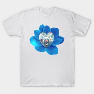 Blue Poppy Skull Love T-Shirt